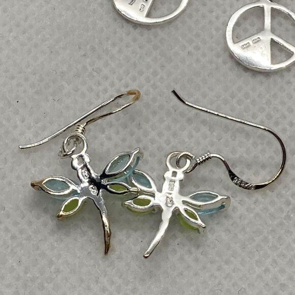 Lot of 3 Pairs Silver Tone Dangle Drop Pierced Earrings Dragonfly‎ Music Peace - Picture 8 of 11